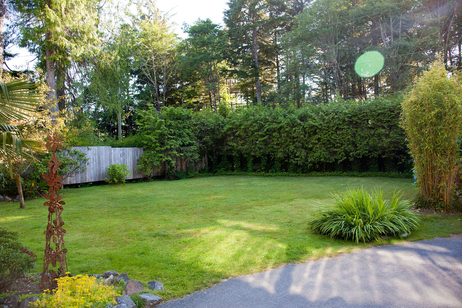 Private half-acre lawn surrounded by trees